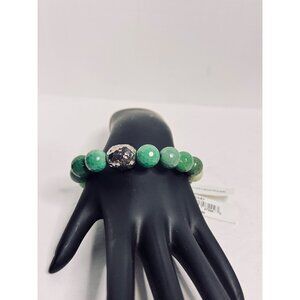 Silver Tone And Faceted Chrysoprase Beaded Stretch Bracelet (6252)